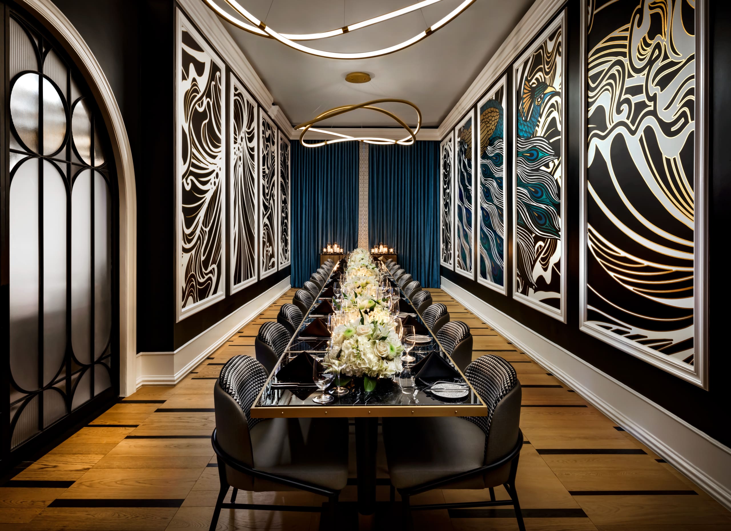 Elegant table setting in private peacock dining room